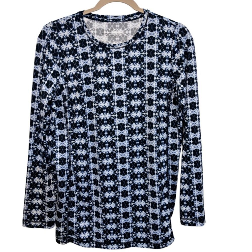 J. Jill Fit Blue Print Long Sleeve Crew Neck Top